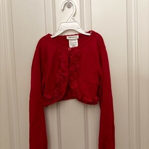 Bonnie Jean Girl Red Cardigan with Floral Accents
